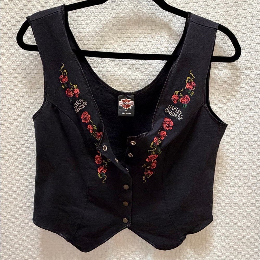 Harley-Davidson Vintage Women's Black Floral Button-Up Vest - Picture 4 of 4